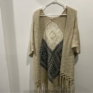 Blu Pepper Beige Knit Cardigan with Lace Detail